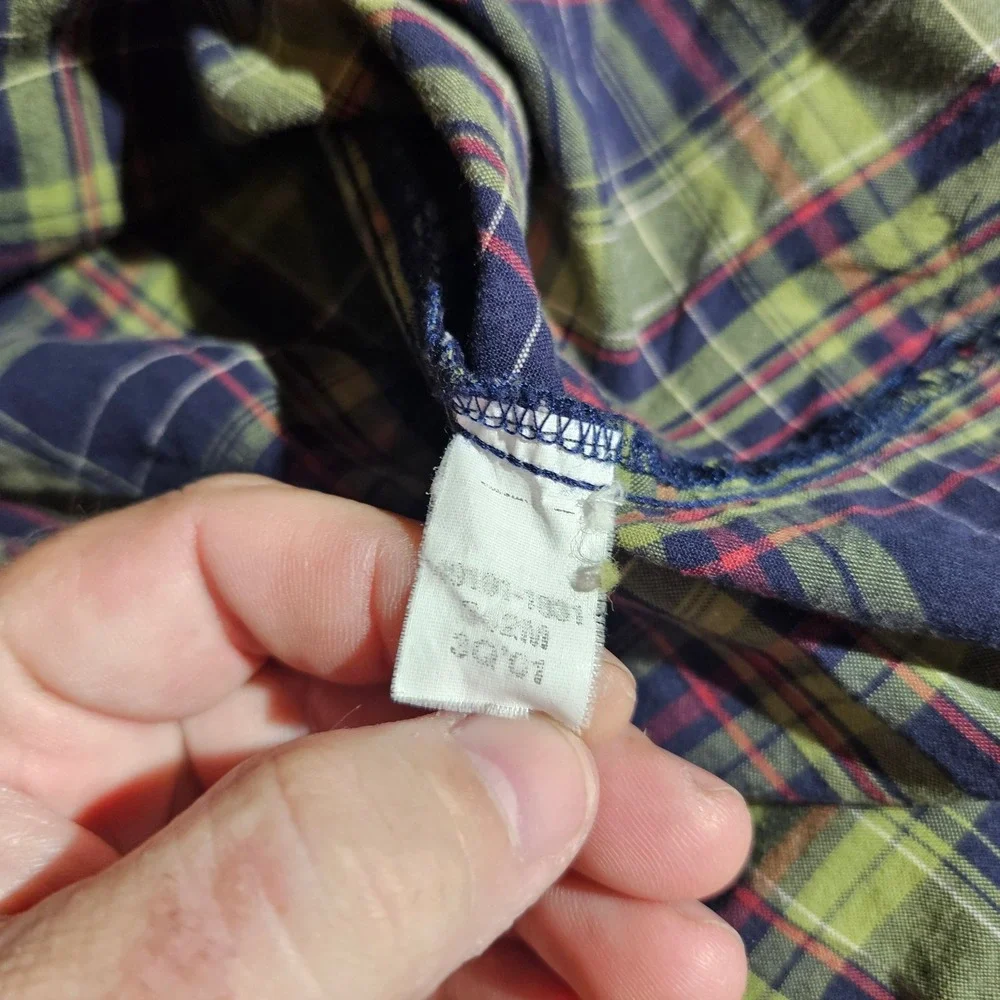 Levis Red Tab Mens Medium Green Navy Plaid Long Sleeve Button Up Cotton Shirt